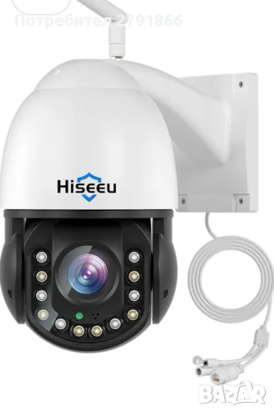 Безжична охранителна камера Hiseeu 30X оптично увеличение 3MP PTZ 250 фута HD цветно нощно ви, снимка 1