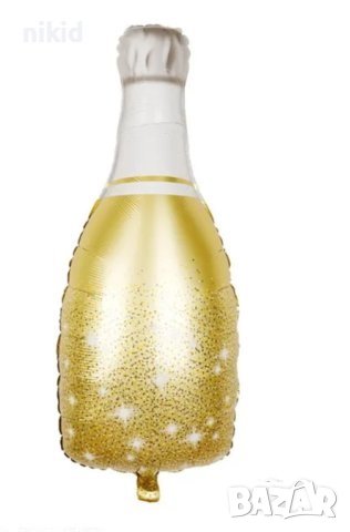 Златно шише бутилка шампанско фолио фолиев балон хелий въздух парти годишнина юбилей сватба, снимка 1