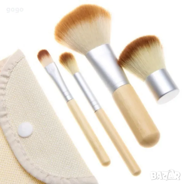 Четири броя Четки за грим в малка ленена чантичка HZS59, снимка 1