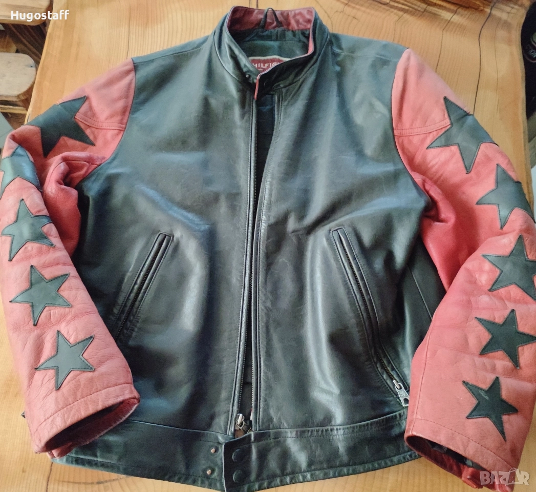 Tommy Hilfiger Винтидж Мъжко кожено яке моторджиско Cafe Racer M/L, снимка 1