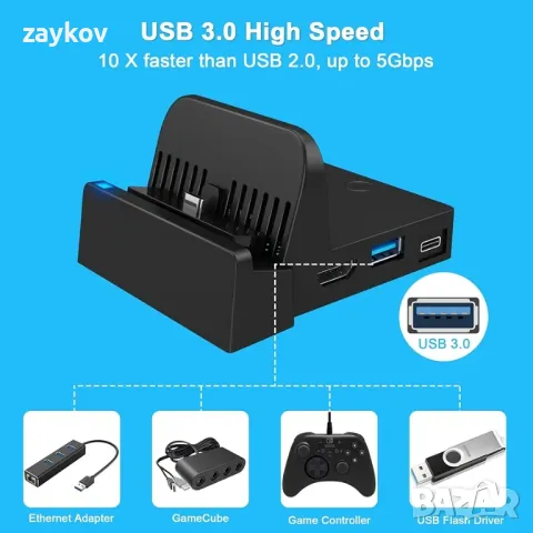 мини портативна докинг станция за превключвател за Nintendo Switch Dock, снимка 7 - Игри за Nintendo - 47452844