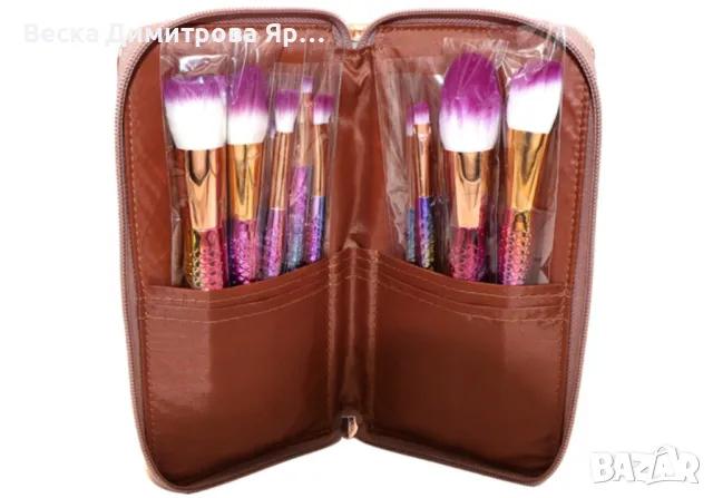 Комплект 10 четки за грим в тубус или чантичка, снимка 6 - Козметика за лице - 47716491