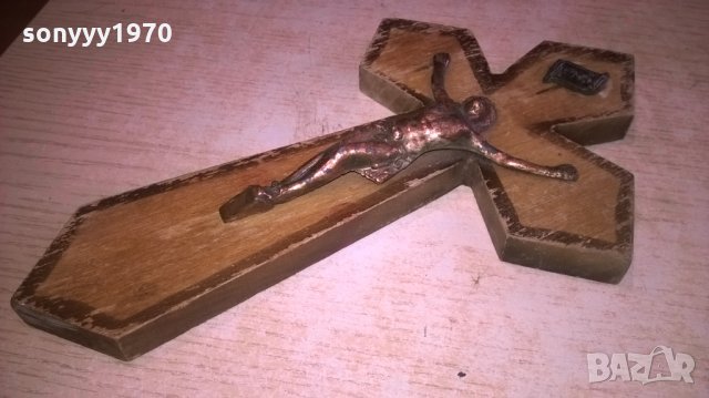 кръст с христос-23х14см-дърво мед/месинг, снимка 5 - Колекции - 28111223