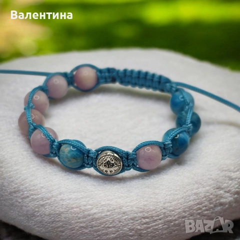 Дамска гривна кумцит, апатит и 925 сребро, снимка 3 - Гривни - 52694737