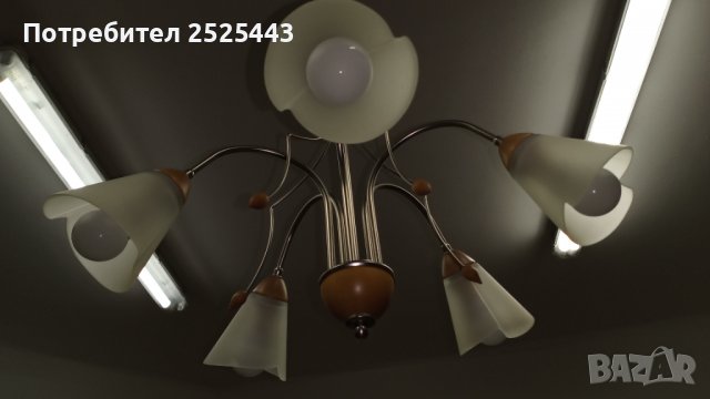 Абажур (полилей) - метален с дървени елементи   - с 5х3 W - Нови LED крушки Е14 - 3000К топло бяло, снимка 9 - Полилеи - 39494665