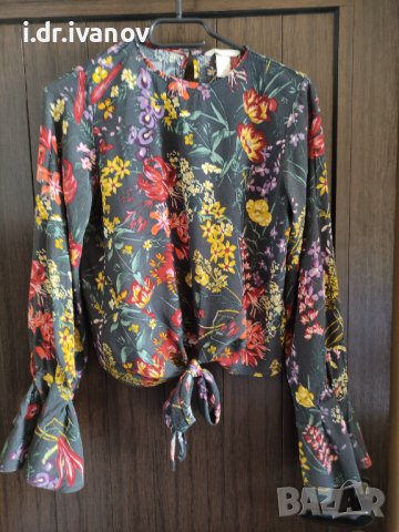 Кокетна цветна блуза със завързване отпред  , снимка 1 - Ризи - 40620975