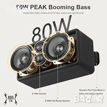 Bluetooth високоговорител, 80 W безжичен ретро Bluetooth преносим високоговорител, снимка 2 - Радиокасетофони, транзистори - 49244498