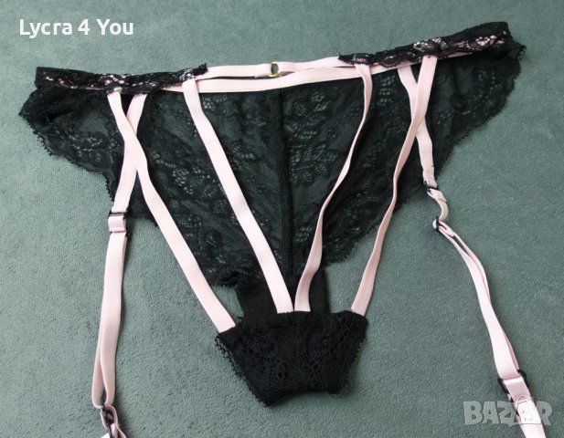 L черни дантелени бразилиани с изрязана задна част и жартиери, снимка 10 - Бельо - 40407282