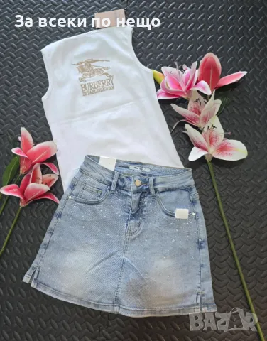 Chanel🔝Burberry Дамски Комплект Потник И Дънкова Пола-Панталон - 2 Налични Цвята Потници Код VL-79, снимка 5 - Комплекти - 50424094