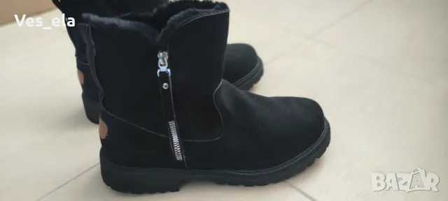 нови черни подплатени къси ботуши с цип отстрани