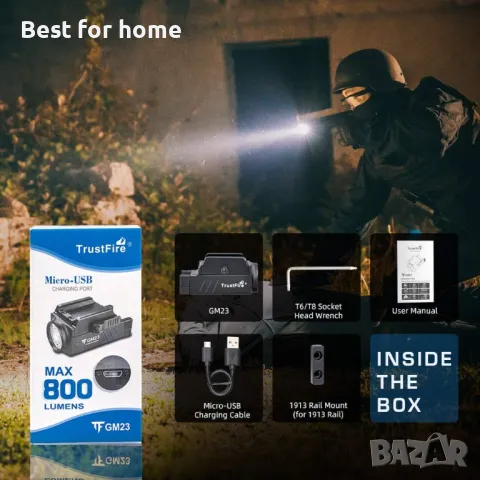 TrustFire GM23  Тактически фенер за пистолет, снимка 6 - Оборудване и аксесоари за оръжия - 49413781
