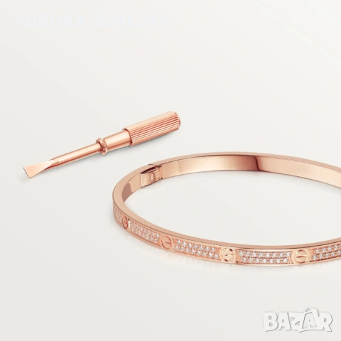 CARTIER Love Small Paved Rose Gold Diamonds Гривна с Отверка, снимка 11 - Гривни - 53054275