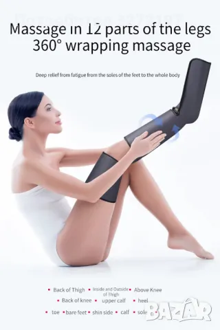 Масажор за крака, 360 градуса обиколка, 3 режима на въздушна компресия, 12 режима на масаж, снимка 3 - Масажори - 48222523