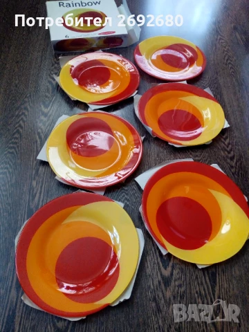 Нов комплект от 6бр. плоски чинии Rainbow 26см., снимка 5 - Чинии - 51308880