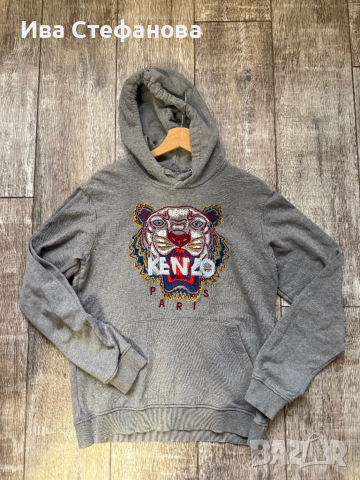 Спортна сива дамска  блуза суичър с качулка 100 % оригинална памук памучна Kenzo Кензо. 