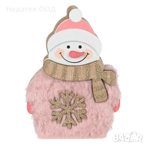 Коледна декоративна украса, Снежен човек, Розов, 13 см