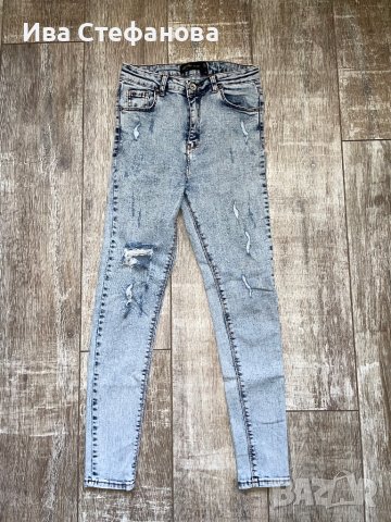 Нови дънкови дамски панталони висока талия дамски дънки накъсани светло сини еластични