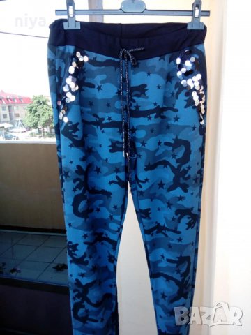 Камуфлажен панталон в син цвят със пайети - С, М и Л, снимка 2 - Панталони - 27532304
