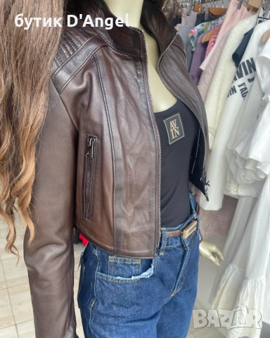Яке естествена кожа в тъмно кафяв цвят, снимка 2 - Якета - 51858300