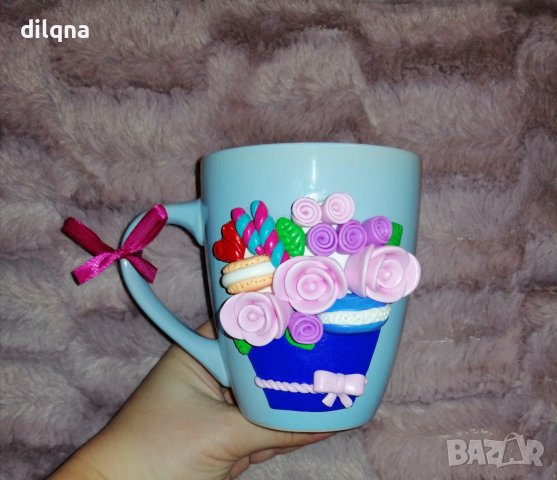 Чаши с цветя от полимерна глина, снимка 3 - Други - 38087201