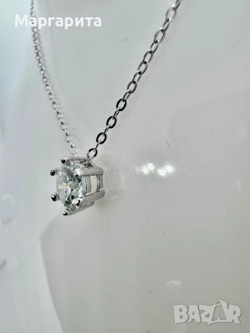 Сребърно колие с мойсанит (диамант) 1 карат , снимка 5 - Колиета, медальони, синджири - 51549987