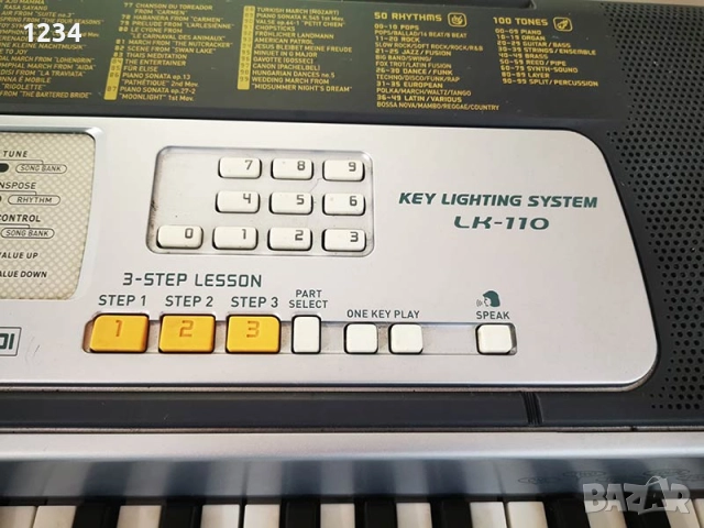 Синтезатор клавир CASIO LK-110 пиао със светещи клавиши и вход за микрофон 5 октави, снимка 7 - Синтезатори - 52638447
