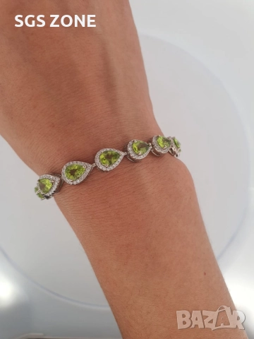 СРЕБЪРНА ГРИВНА СЪС СИН ТОПАЗ И ПЕРИДОТ 925, снимка 3 - Гривни - 52367524