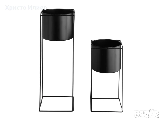 Цветарник Саксия със стойка 2бр комплект Метална поставка, снимка 4 - Стайни растения - 50467698