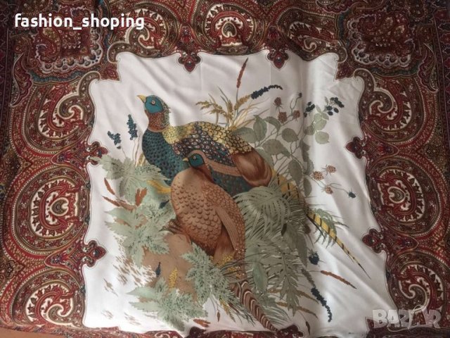 Копринен шал с десен фазани, снимка 3 - Шалове - 37681953
