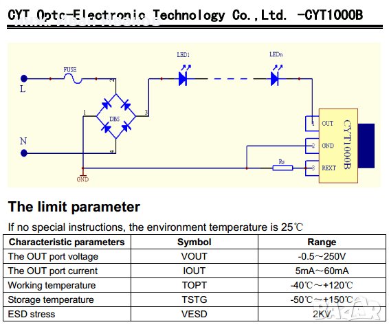 CYT1000B Драйвер за светодиоди – стабилизатор на ток от 5 до 60мА, снимка 6 - Друга електроника - 32704148