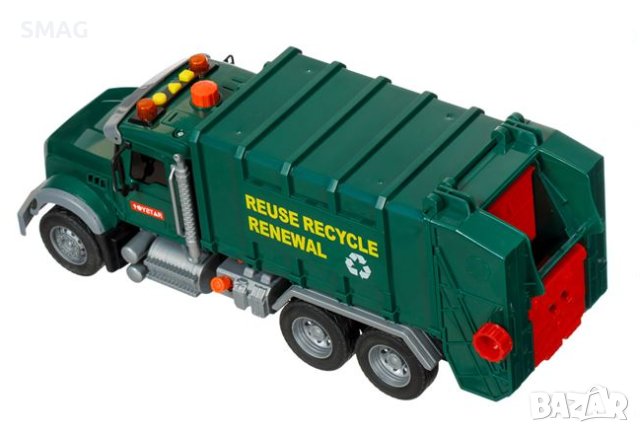 Камион за рециклиране на боклук, зелен с 3 кошчета, светлина и звук, снимка 3 - Коли, камиони, мотори, писти - 43102408