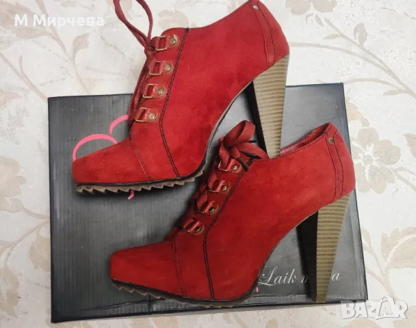 Дамски велурени обувки на ток, 38н., снимка 2 - Дамски обувки на ток - 48048740