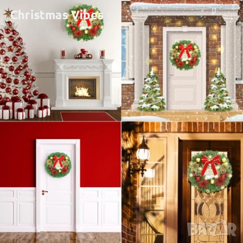 Коледен венец Mеrry Christmas с панделка. Последни 2 броя! , снимка 11 - Декорация за дома - 52093395