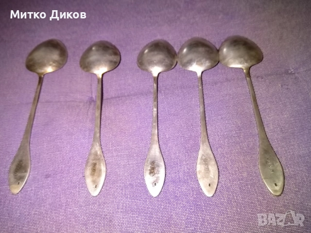 Лъжички малки СССР винтидж мелхиор 5 броя 120мм, снимка 5 - Прибори за хранене, готвене и сервиране - 51515949