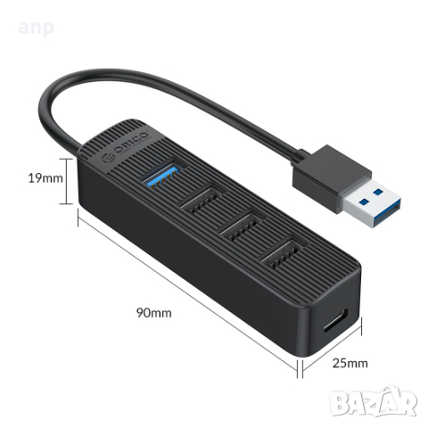 USB Хъб Orico TWU32-4A | 4x USB порта | USB 3.0 | Като Нов
