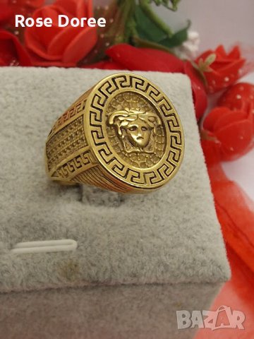 Мъжки позлатен пръстен реплика Медуза разлини модели 18К златно покритие, снимка 6 - Пръстени - 44071671