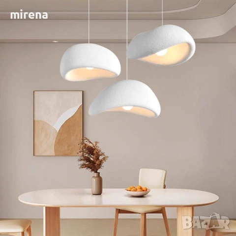 Висяща лампа Wabi Sabi E27, модерна, бяла, неправилен дизайн, полилей, снимка 3 - Лампи за таван - 53206205