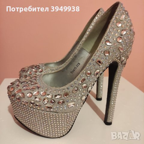 Сиви обувки с камъни , снимка 2 - Дамски елегантни обувки - 43824032