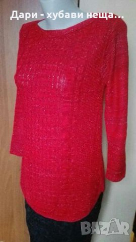 Пуловер в червено със сребриста нишка🌹🍀М р-р🌹🍀арт.3096, снимка 2 - Блузи с дълъг ръкав и пуловери - 34636401