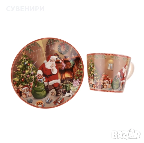 Комплект коледна чаша с чинийка в кутийка, снимка 4 - Чаши - 52350806