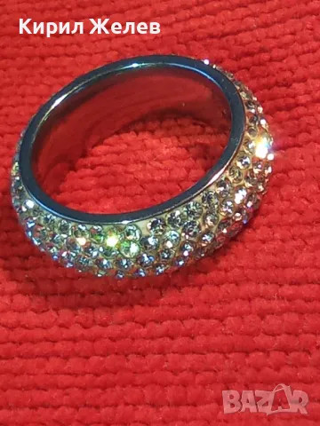 РАЗКОШЕН МОДЕН АРТ ПРЪСТЕН Тип ХАЛКА от БЛАГОРОДНА СТОМАНА ОБСИПАН с ИСКРЯЩИ ФАСЕТ КРИСТАЛИ 43527, снимка 6 - Пръстени - 47131682