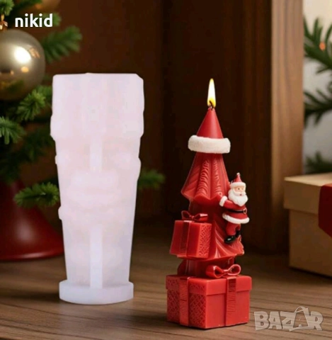 3D Елха  с шапка подарък и Дядо Коледа силиконов молд форма фондан шоколад гипс свещ декор смола