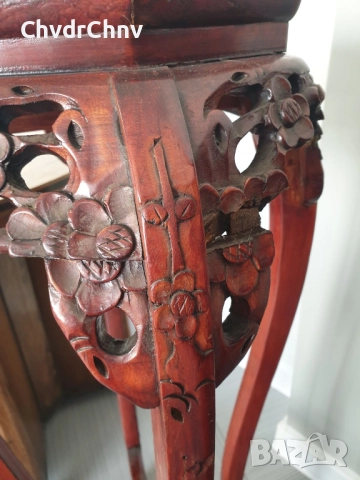 2бр/чифт/92-93см конзолна маса дърворезба-мрамор/дървена масичка-пиедестал-поставка за саксия, снимка 8 - Антикварни и старинни предмети - 52956454