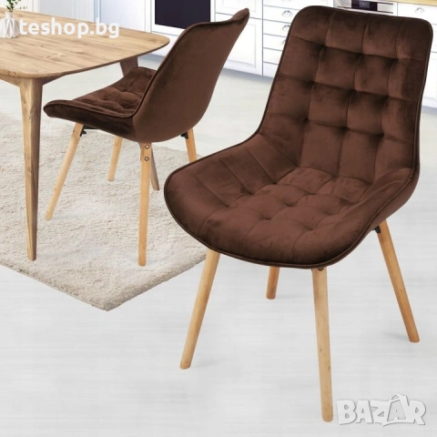 Трапезен стол 2 броя комплект MIADOMODO цвят кафе, снимка 3 - Столове - 53053700