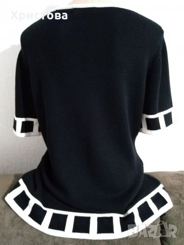 Черно-бяла блуза с къс ръкав,плетиво, ashley brooke, снимка 2 - Корсети, бюстиета, топове - 33084058