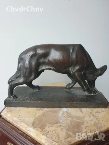 34см-4кг Diller статуетка/стара немска бронзова скулптура/фигура на куче-немска овчарка, снимка 2 - Статуетки - 50276725