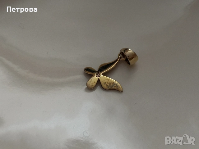 Сребърна висулка пеперуда с позлата , снимка 4 - Колиета, медальони, синджири - 52040591