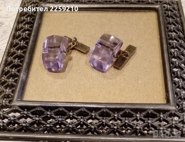 Красиви копчета за ръкавели от сребро проба 875 и фасетиран лилав кристал. 