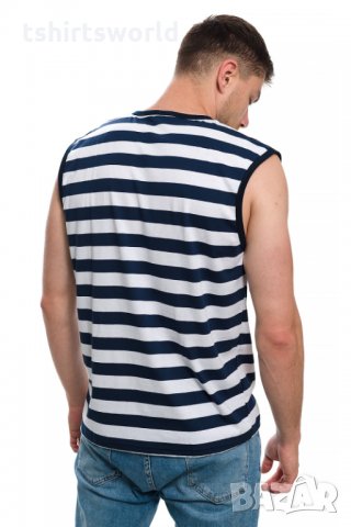 Нова мъжка моряшка тениска без ръкави с връзки, на райе, снимка 3 - Тениски - 28271867