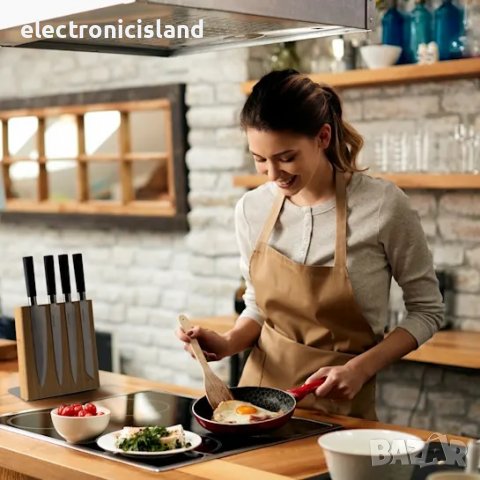 Луксозна магнитна бамбукова Стойка за ножове Klarstein, наклонена, за 4-6 ножа, неръждаема стомана, снимка 2 - Аксесоари за кухня - 40125304